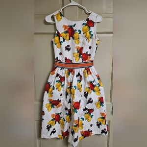 Women's Floral Dress with Red and Yellow Accents - Size S
